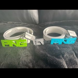 White leather PING belts